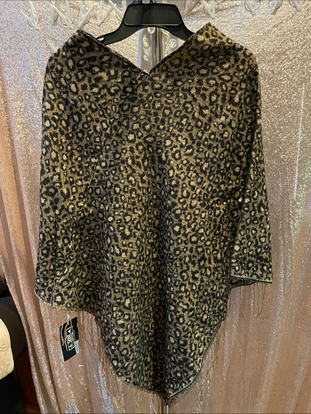 Justin & Taylor Leopard-Print Poncho in Black and Tan NWT